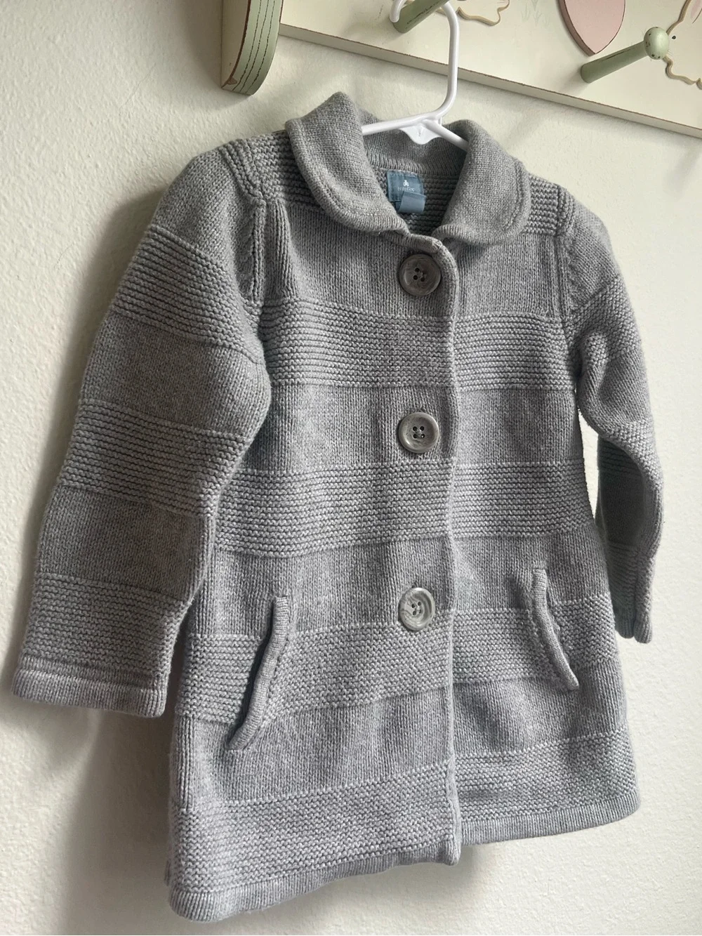 GAP Girls' Gray Knit Button-Front Pea Coat Sweater
